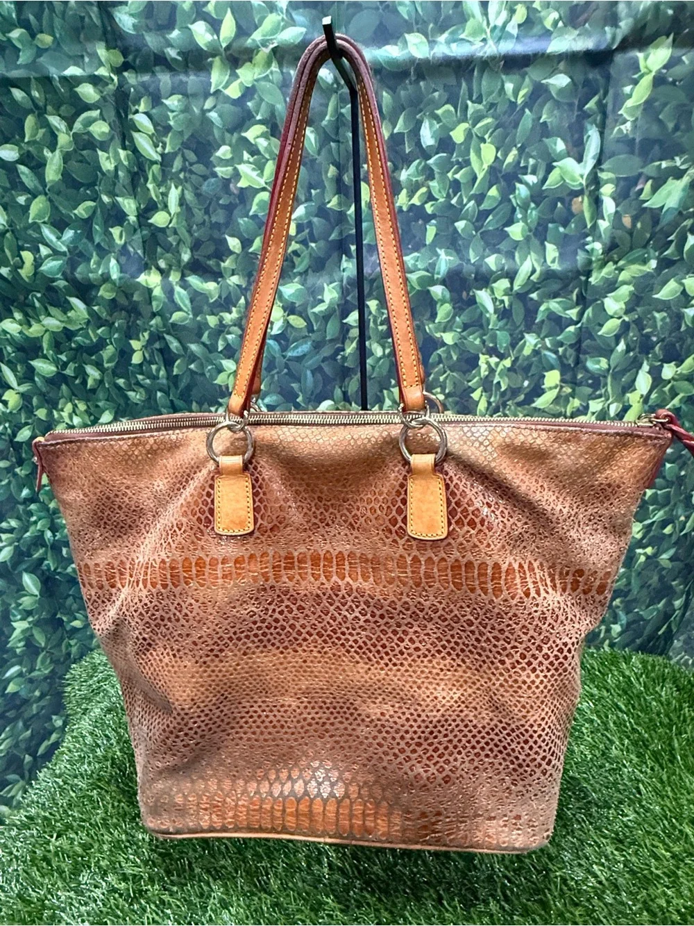 Dooney Bourke Bag Large Brown Tote Leather Shoulder Snakeskin Tan Shopper